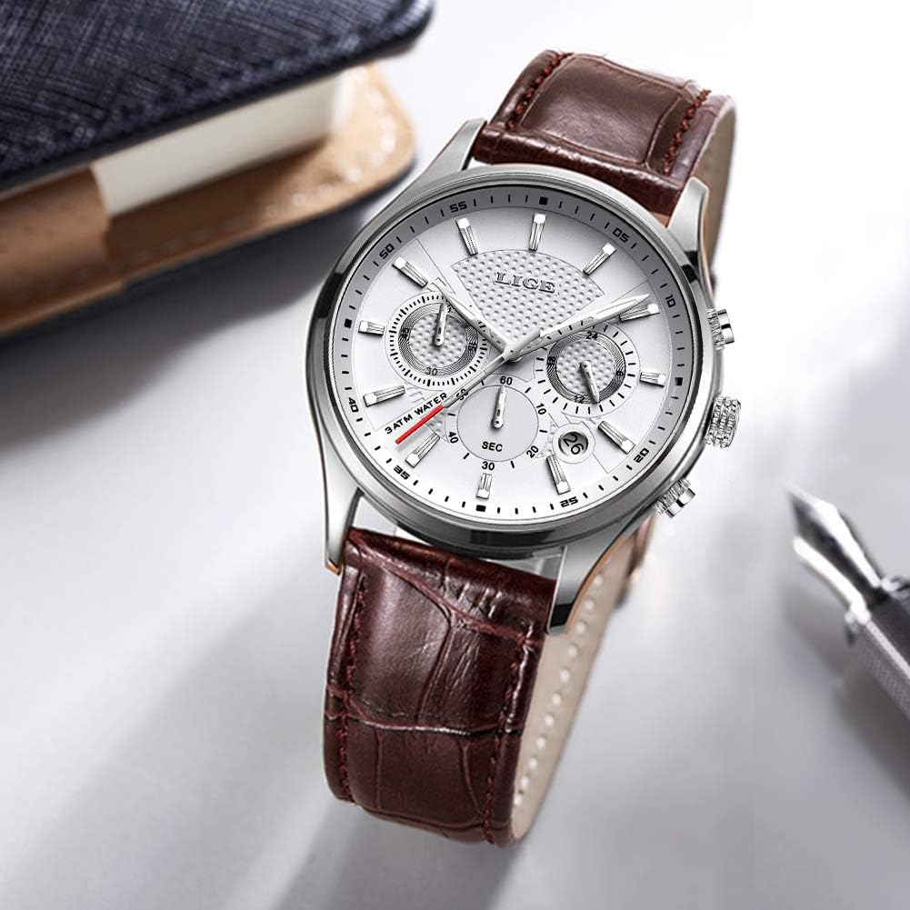 Men's LIGE Chronograph Leather Waterproof Watch