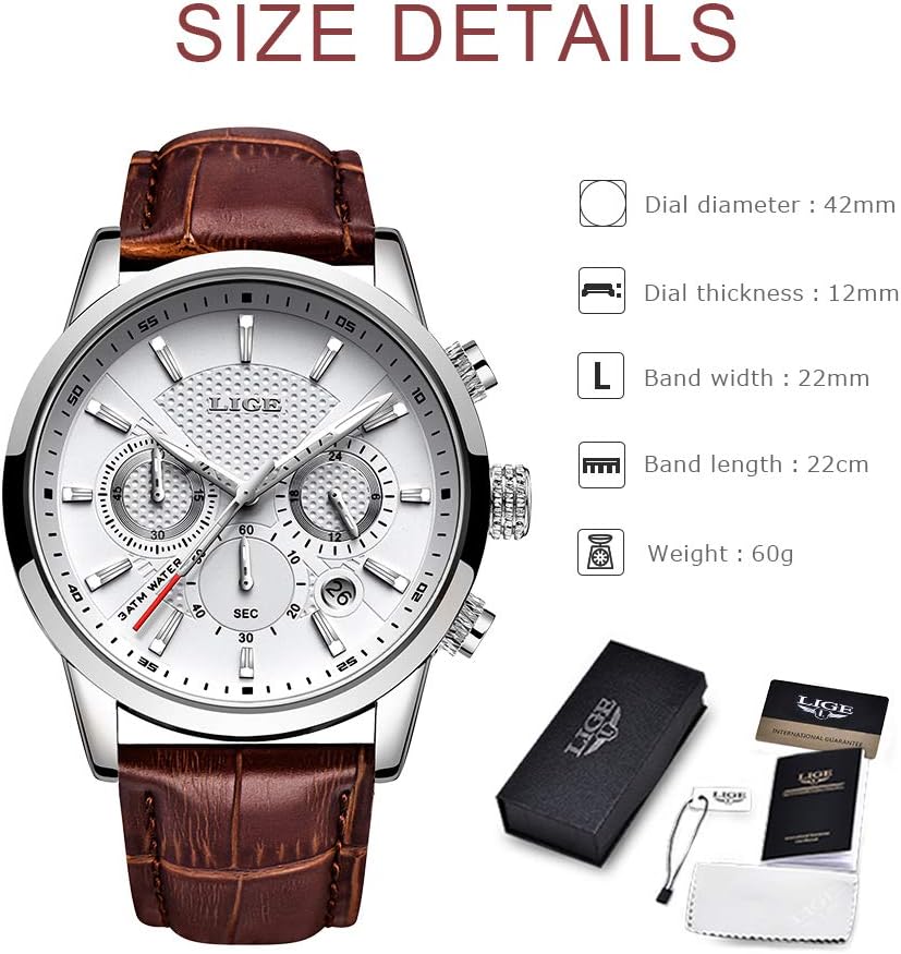 Men's LIGE Chronograph Leather Waterproof Watch