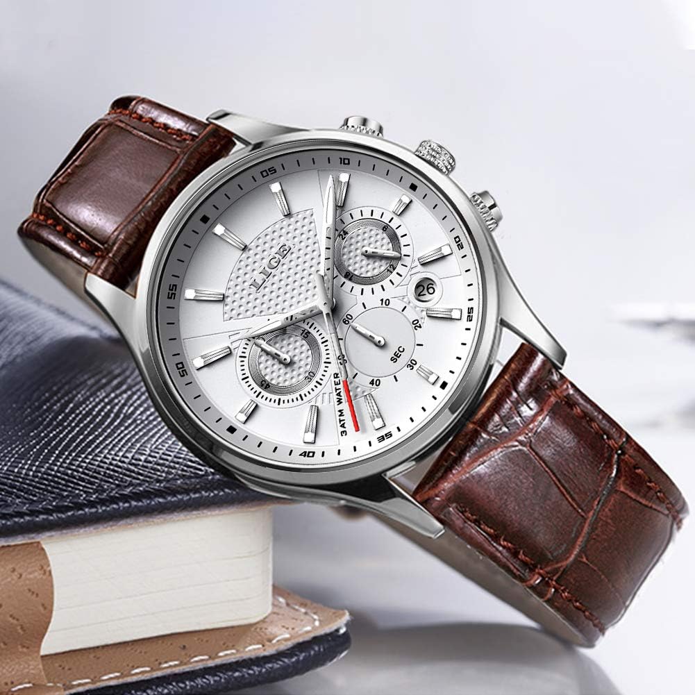 Men's LIGE Chronograph Leather Waterproof Watch