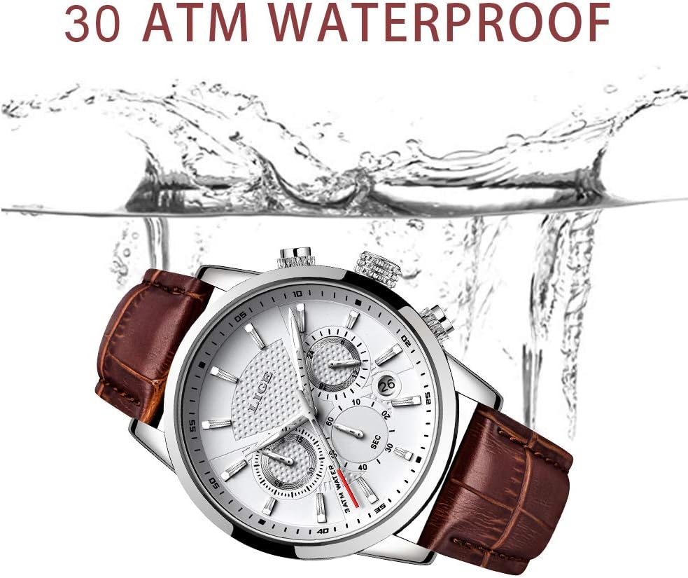 Men's LIGE Chronograph Leather Waterproof Watch